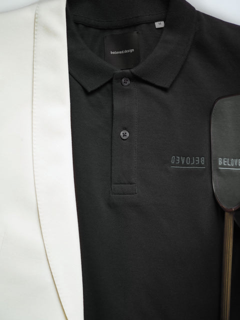 Herren Polo Longsleeve (schwarz / weiß)
